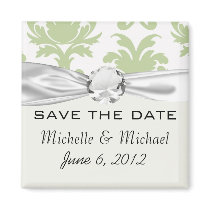 sage green bold large damask pattern magnets
