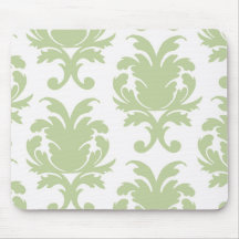 sage green bold large damask pattern mouse pad
