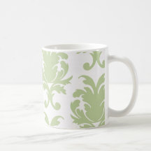sage green bold large damask pattern mugs