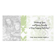 sage green bold large damask pattern photo card template