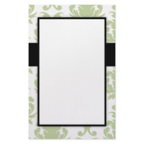 sage green bold large damask pattern stationery paper