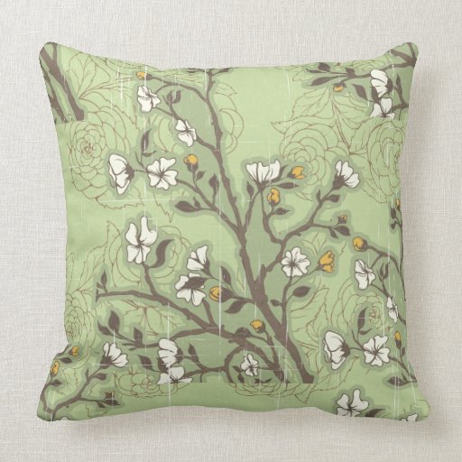 Sage Green Distressed Asian Floral Throw Pillow Zazzle