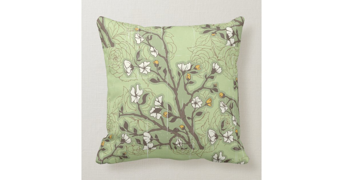 Sage Green Distressed Asian Floral Throw Pillow Zazzle