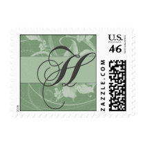 Sage green floral damask monogram - Initial H postage by aslentz Sage green floral damask monogram - Initial H postage