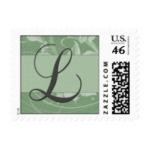 Sage green floral damask monogram - Initial L postage