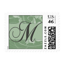 Sage green floral damask monogram - Initial M postage by aslentz Sage green floral damask monogram - Initial M postage