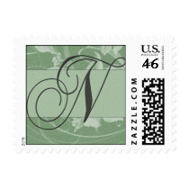 Sage green floral damask monogram - Initial N postage by aslentz Sage green floral damask monogram - Initial N postage