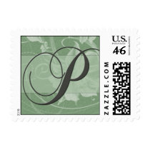 Sage green floral damask monogram - Initial P stamps