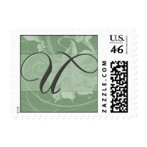 Sage green floral damask monogram - Initial U postage by aslentz Sage green floral damask monogram - Initial U postage