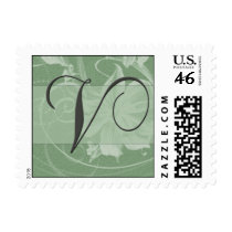 Sage green floral damask monogram - Initial V postage by aslentz Sage green floral damask monogram - Initial V postage