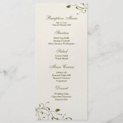 Sage Green Floral Decal Reception Menu Custom Rack Card by InspiredWeddings