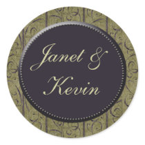 Sage green / purple damask wedding stickers