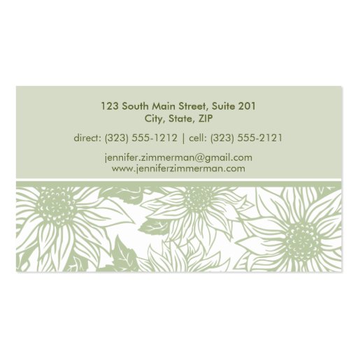 Sage Green Sunflowers Floral Business Card (back side)