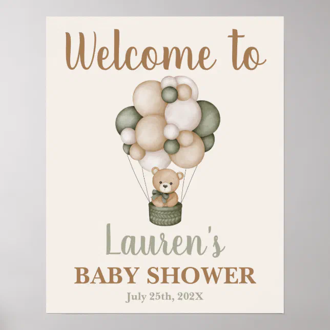 Sage Green Teddy Bear Baby Shower Welcome Sign Zazzle