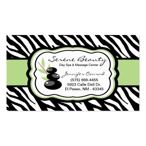 Sage Green Zebra Spa Hot Stones Business Card