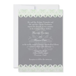 Sage Scalloped Damask Wedding Invitation invitation