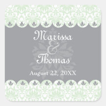 Sage Scalloped Damask Wedding Sticker