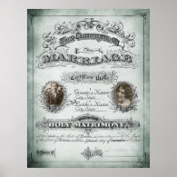 Sage Tone Vintage Marriage Certificate Posters