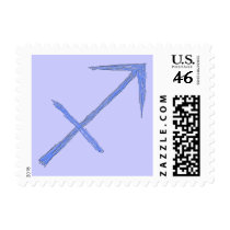 Sagittarius. Zodiac Astrology Sign. Blue. Postage Stamps