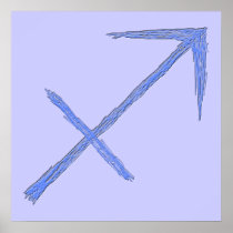 Sagittarius. Zodiac Astrology Sign. Blue. Print