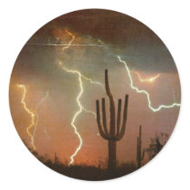 Saguaro Lightning Storm Round Stickers
