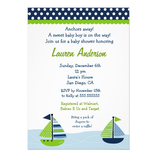 Sail Away Sailboat Baby Shower Invitations (front side)