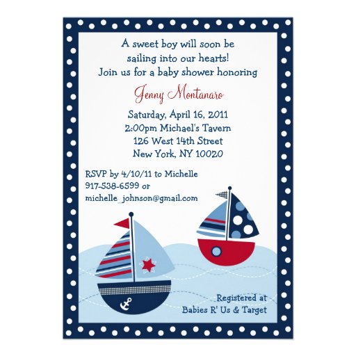 Sail Away Sailboat Ocean Baby Shower Invitations (front side)