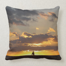 Sail boat at sunset pillow