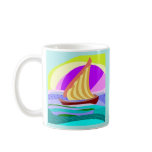 Sail boat, colorful rainbow sky and sea mug