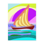Sail boat, colorful rainbow sky and sea postcard