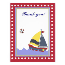 Sail Boat Red border Thank you note flat Personalized Announcement