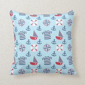 Sailboat Anchor Nautical Pattern For Kids Room Throw Pillow