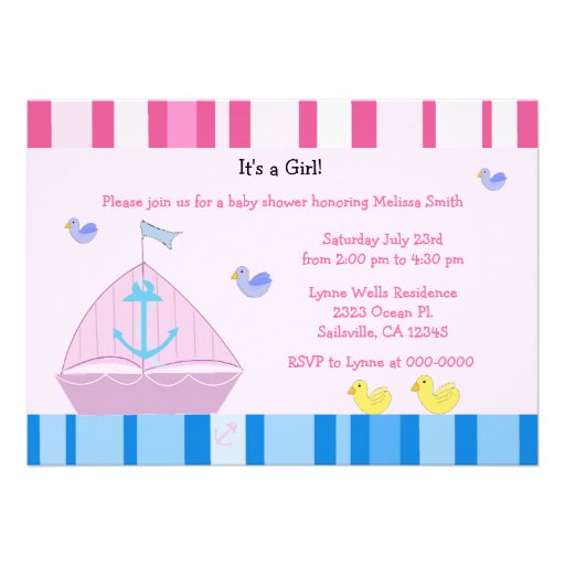 Sailboat and Anchor Baby Girl Shower Invitation