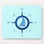 Sailboat And Compass Rose Mousepad