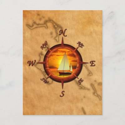 Sailboat And Compass Rose Post Cards