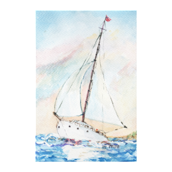 Sailboat at Sea Fine Art Watercolor Painting Canvas Print