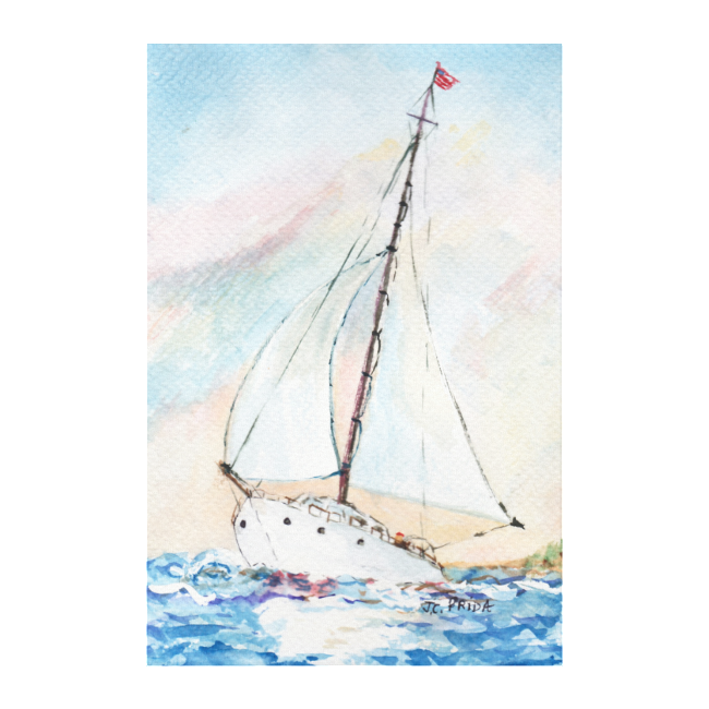 Sailboat at Sea Fine Art Watercolor Painting Canvas Print