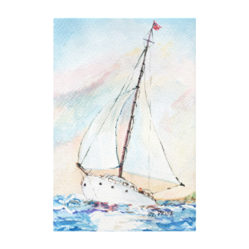 Sailboat at Sea Fine Art Watercolor Painting Gallery Wrapped Canvas