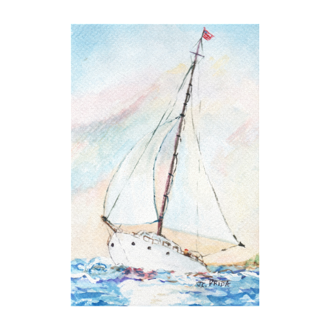 Sailboat at Sea Fine Art Watercolor Painting Gallery Wrapped Canvas
