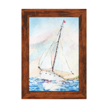 Sailboat at Sea Fine Art Watercolor Painting Gallery Wrapped Canvas