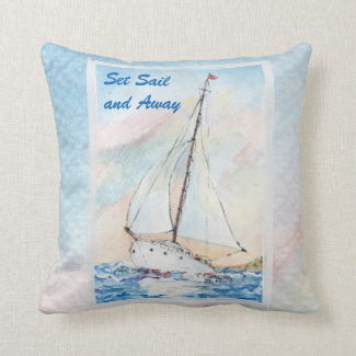 Sailboat at Sea Fine Art Watercolor Painting Pillows
