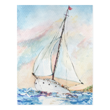 Sailboat at Sea Fine Art Watercolor Painting Post Cards