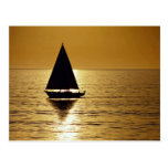 Sailboat at sunset, sloop postcards