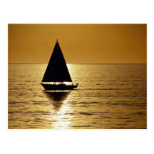Sailboat at sunset, sloop postcards