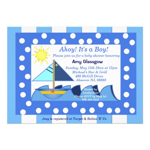 Sailboat Baby Boy Shower Invitation