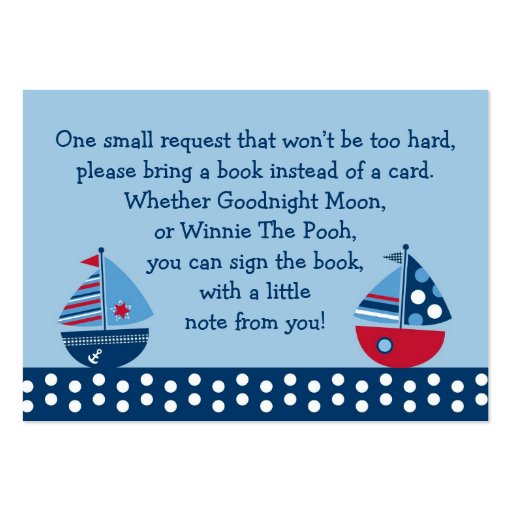 Sailboat Baby Shower Book Request Cards Business Cards (front side)