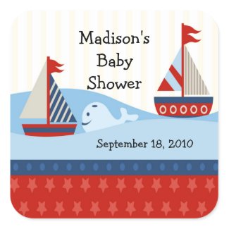 Sailboat Baby Shower Square Sticker! sticker