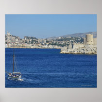 Sailboat cruising by Chateau d'If in Marseille's Posters
