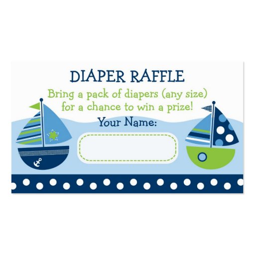 Sailboat Diaper Raffle Tickets Business Card Template (front side)