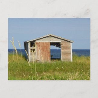 Sailboat Framed by Shed, Ladle Cove, Newfoundland postcard